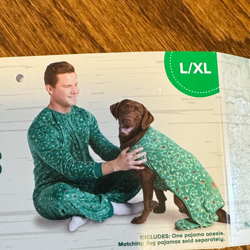 Merry & Bright green holiday lights dog and adult PJs - bundle of 2